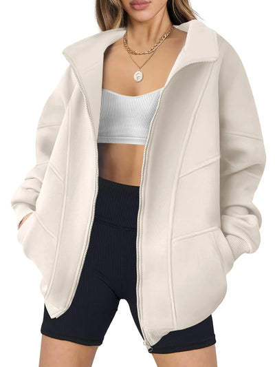 ANRABESS Womens Oversized Full Zip Up Sweatshirts Jacket
