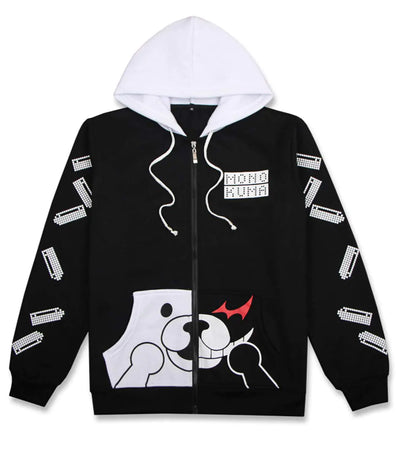 Coslover Black White Bear Hoodies Zipper Unisex Jacket