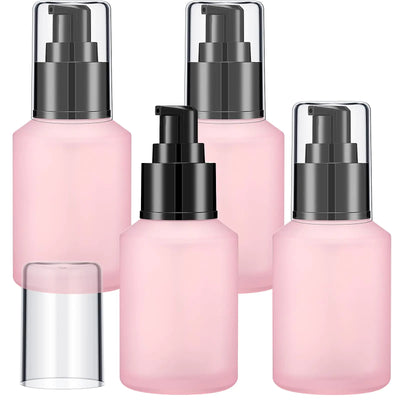 4 Pcs 60ml/2oz Empty Refillable Pink Frosted Glass