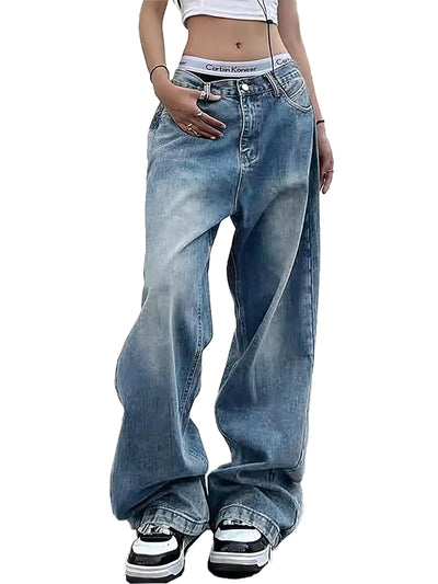 Xineicy Chic Wide Leg- Low Rise Baggy Denim Jeans for Women