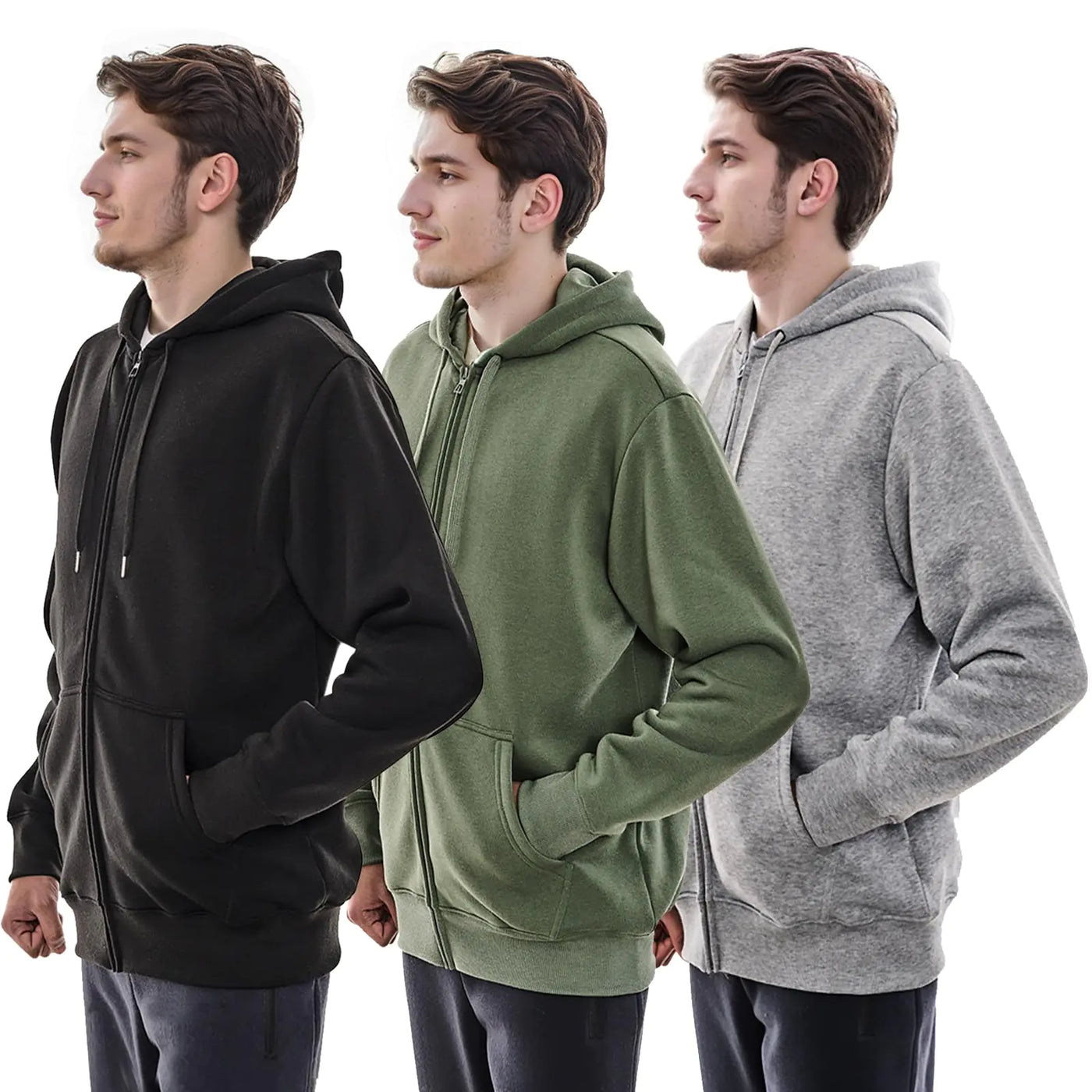 Company Mens Sweatshirt Zip Up Hoodie 3 Pack Long Sleeve Jacket